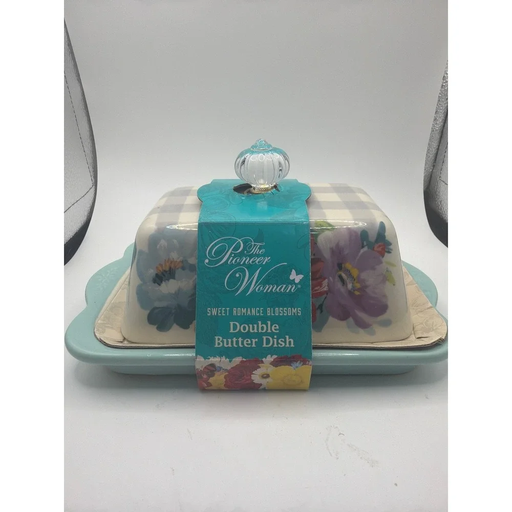 Pioneer woman Ceramic Double Stick Butter Dish With Lid Cover Stylish Serveware